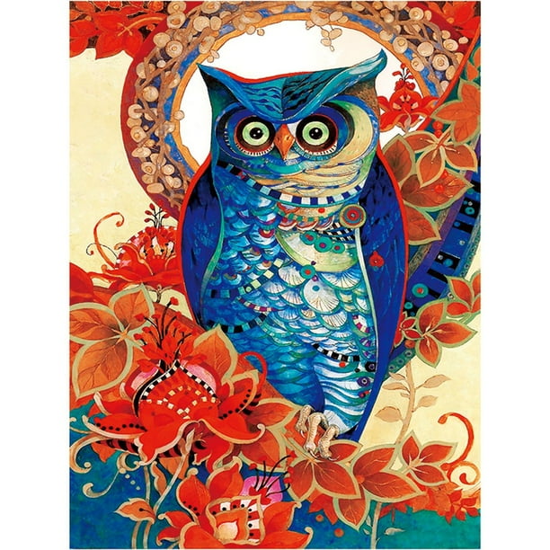 Diamond Painting Kits for Adults Kids Owl in Night DIY 5D Partial Drill Resins Crystal Rhinestone Diamond Embroidery Paintings Pictures Cross Stitch Arts Craft for Home Wall Decor